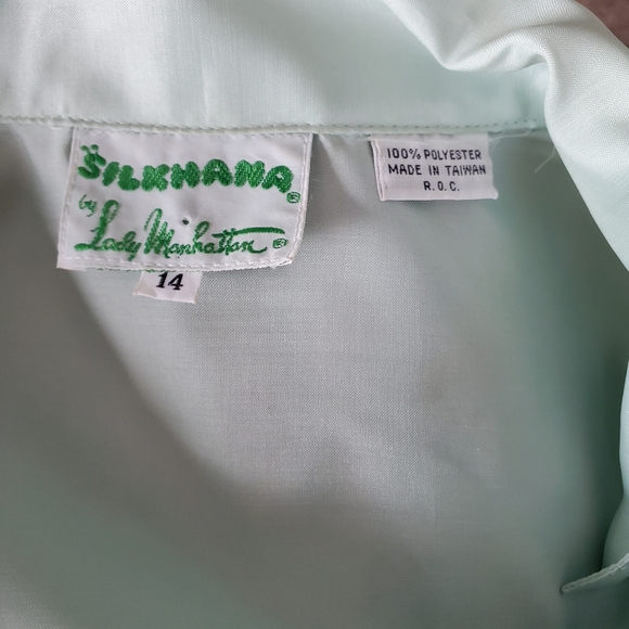 Vintage Silkhana Button Front Shirt 14 Mint Green - Picture 8 of 11